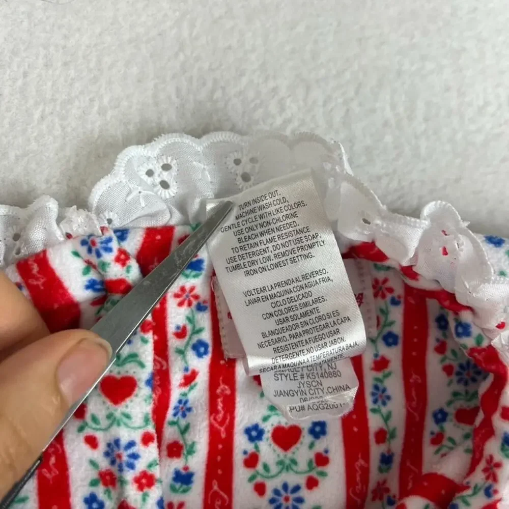Lanz Nightgown Girls M 7/8 Red White Tyrolean Floral Fleece Eyelet Lace